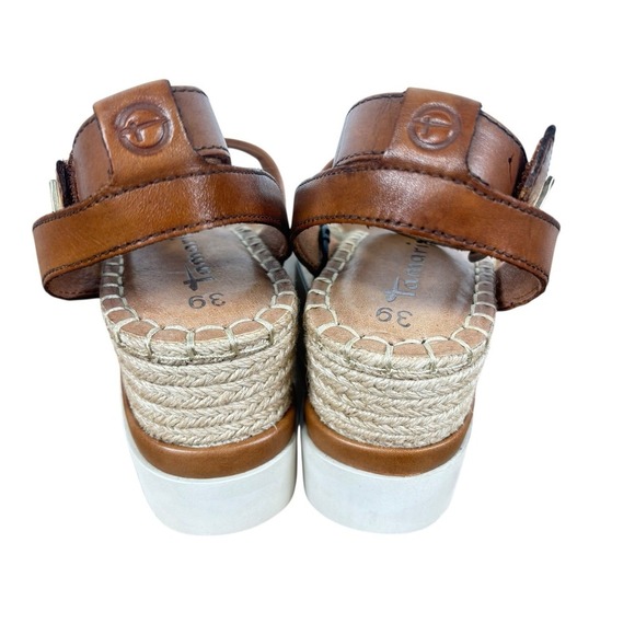 Tamaris Ladies Leather Cognac Brown Wedge Sandals Espadrille Capsule Size 8 / 39 - Picture 3 of 8